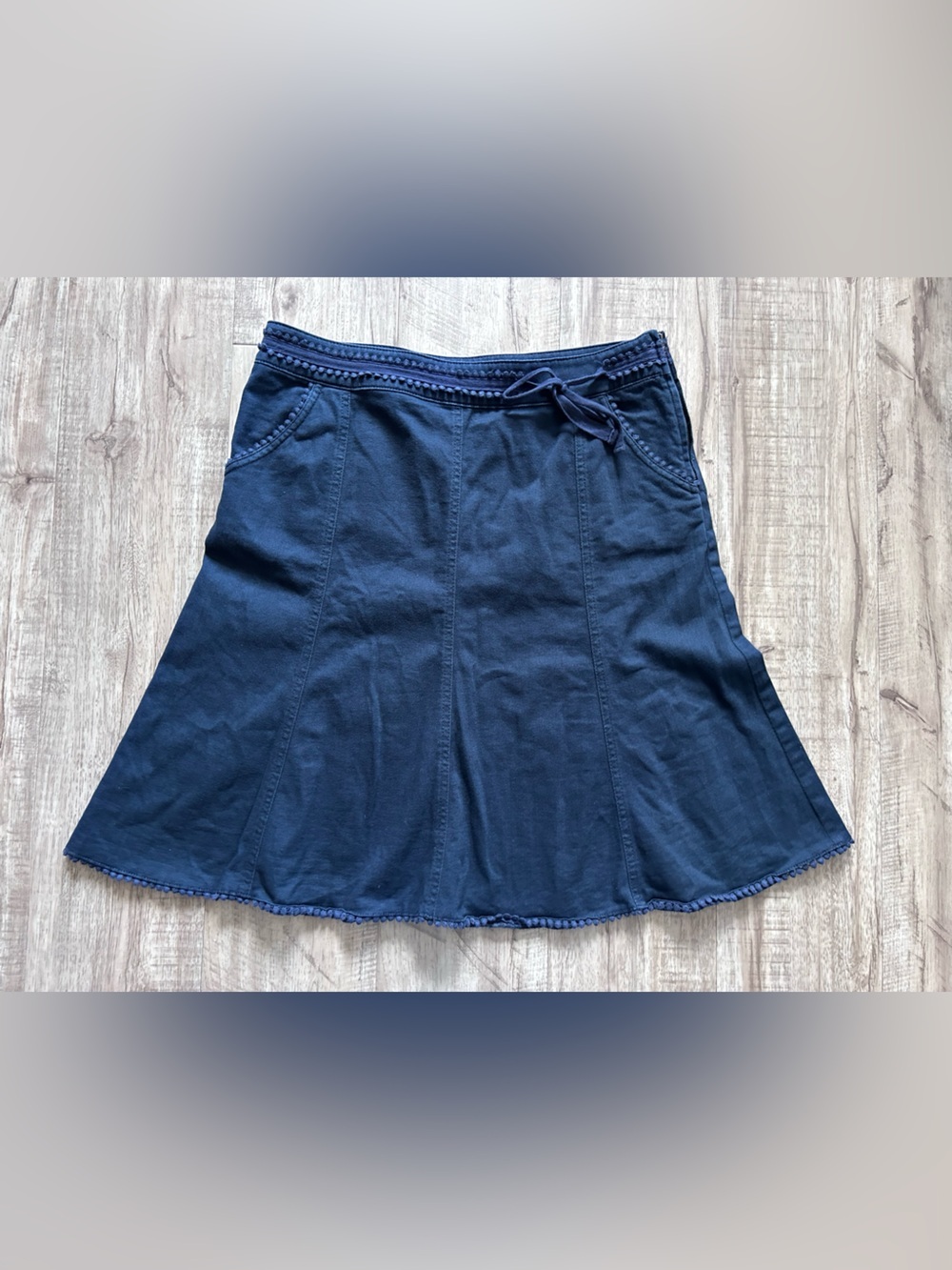 Embroidered Women’s Navy A-Line midi tulip Skirt classic prairie cottagecore